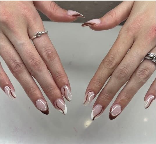 Chocolate and cream swirl french manicure