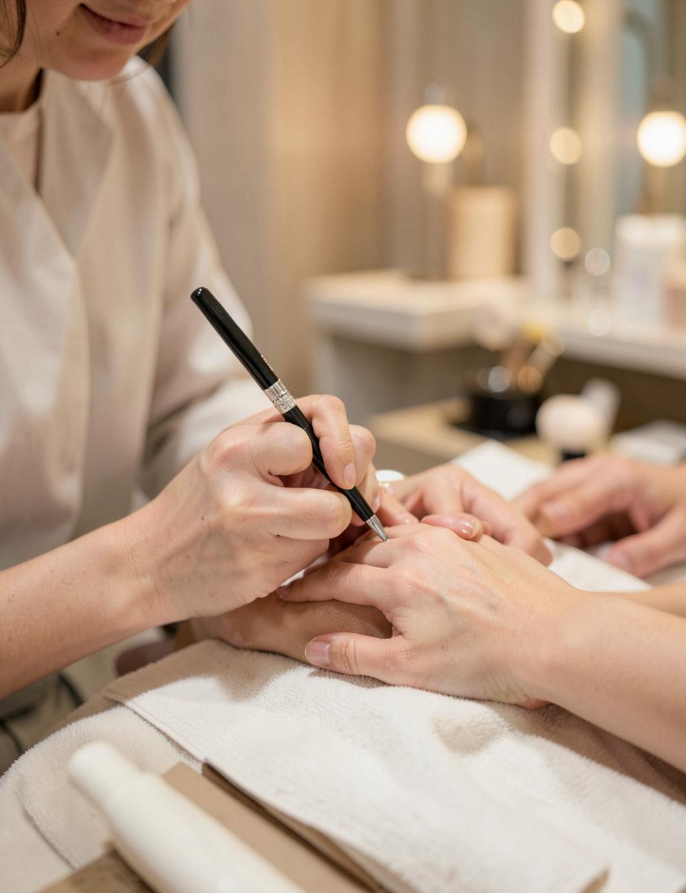 Technician hand-painting a client's nails